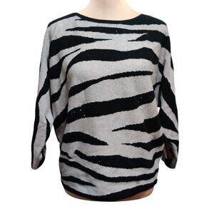 Love Scarlett M Gray Black Zebra Print Embellished Long Sleeve Knit Sweater Cute